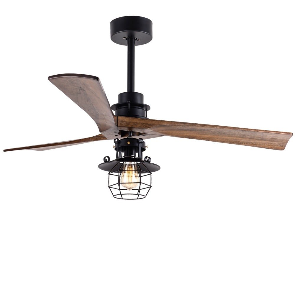 Vino Ceiling Fan with 3 Solid Wood Blades and Edison Bulb,  Retro Style