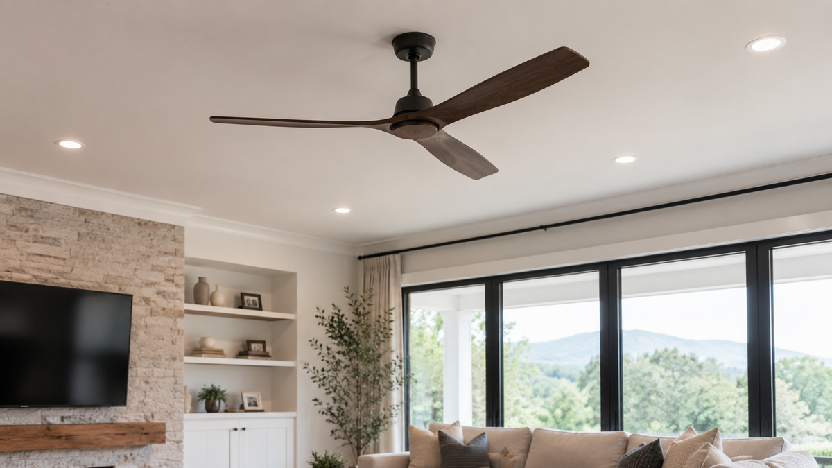 How far should recessed lights be from a ceiling fan?